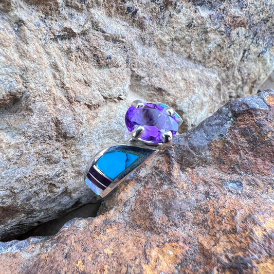 David Rosales Shalako Inlaid Sterling Silver Ring w/ Amethyst