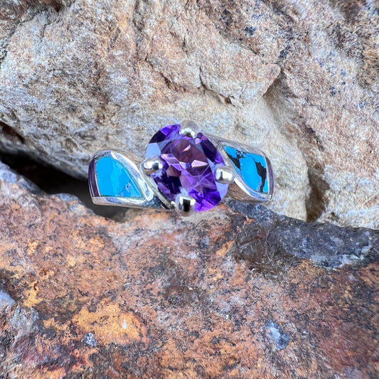 David Rosales Shalako Inlaid Sterling Silver Ring w/ Amethyst
