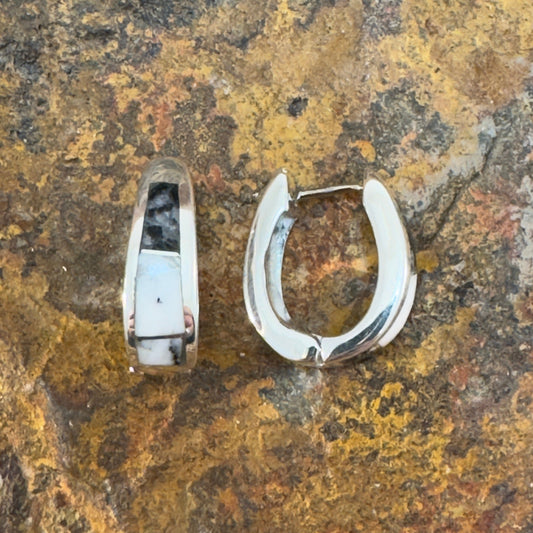 David Rosales White Buffalo Inlaid Sterling Silver Earrings Huggie