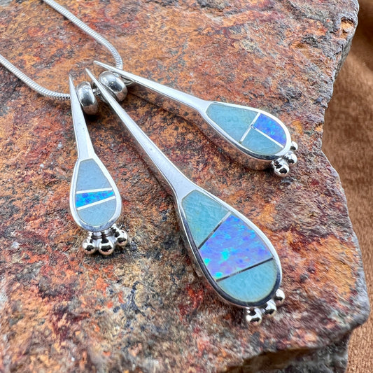 David Rosales Amazing Light Inlaid Sterling Silver Three Drop Pendant Necklace