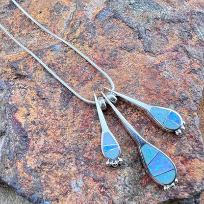 David Rosales Amazing Light Inlaid Sterling Silver Three Drop Pendant Necklace