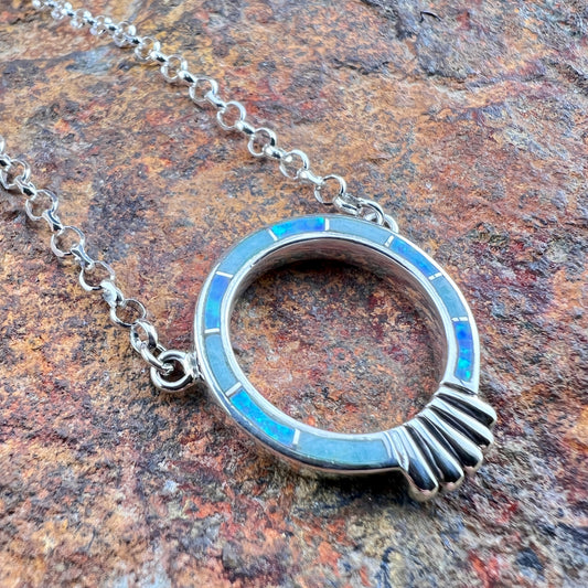 David Rosales Amazing Light Inlaid Sterling Silver Circular Pendant Necklace