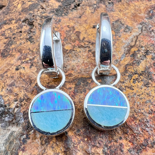 David Rosales Amazing Light Inlaid Sterling Silver Huggie Drop Earrings