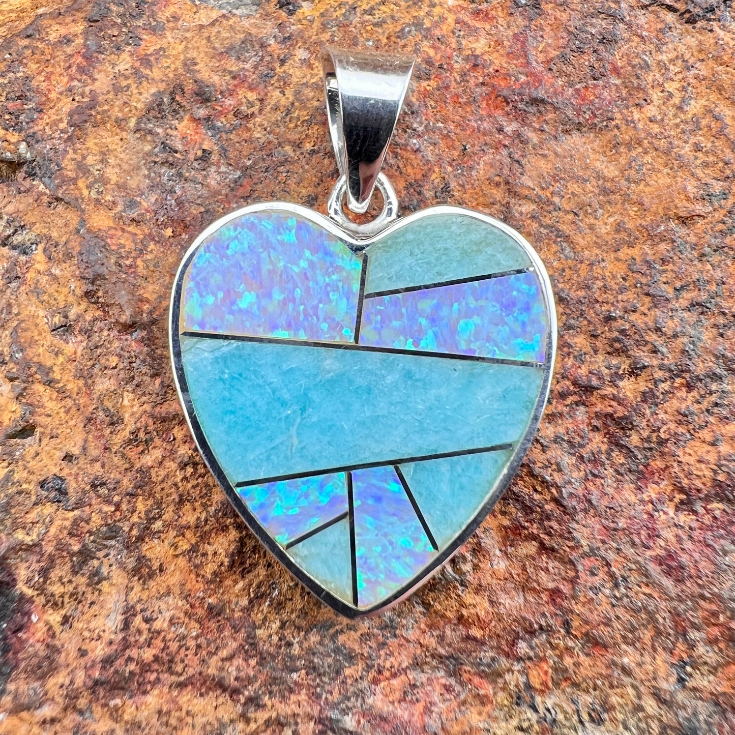 David Rosales Amazing Light Inlaid Sterling Silver Heart Pendant