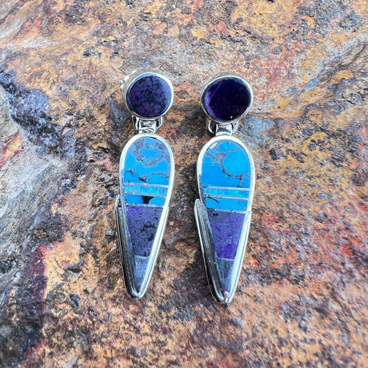 David Rosales Shalako Inlaid Sterling Silver Earrings