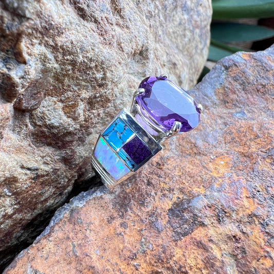 David Rosales Shalako Inlaid Sterling Silver Ring w/ Amethyst