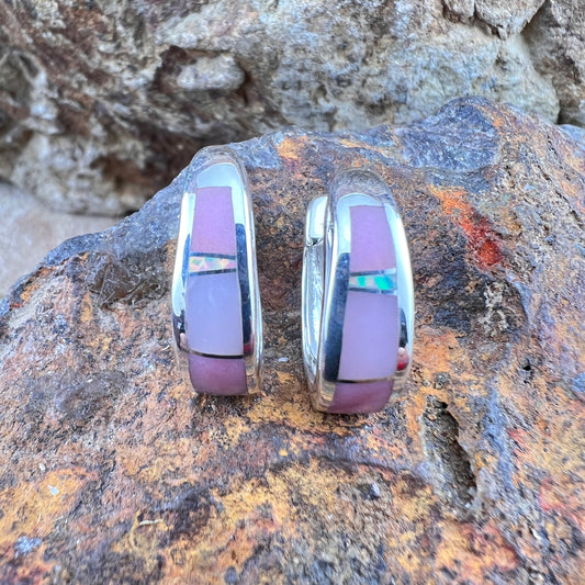 David Rosales Make Me Blush Inlaid Sterling Silver Earrings Huggie