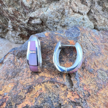 David Rosales Make Me Blush Inlaid Sterling Silver Earrings Huggie