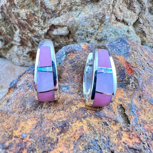David Rosales Make Me Blush Inlaid Sterling Silver Huggie Earrings