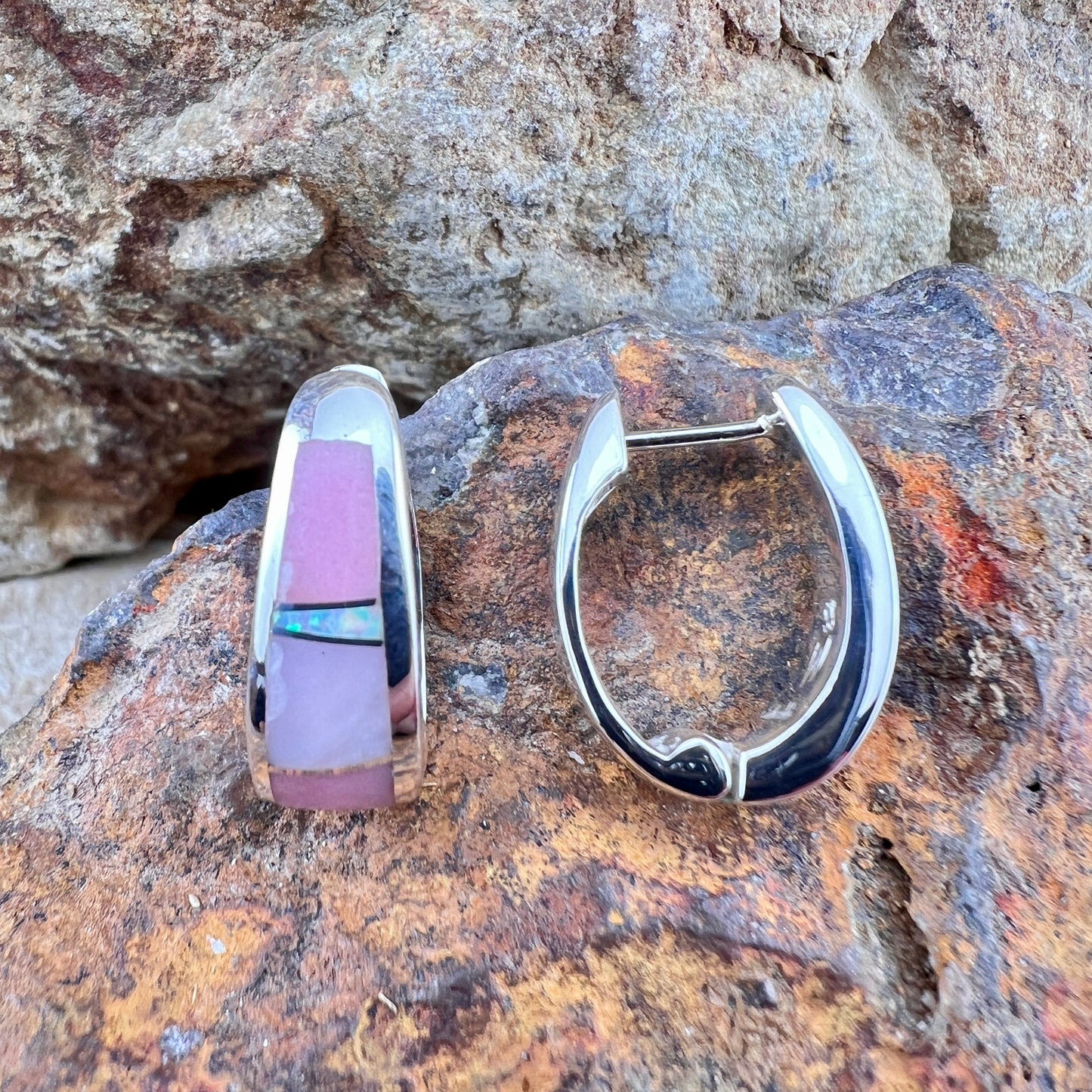David Rosales Make Me Blush Inlaid Sterling Silver Huggie Earrings