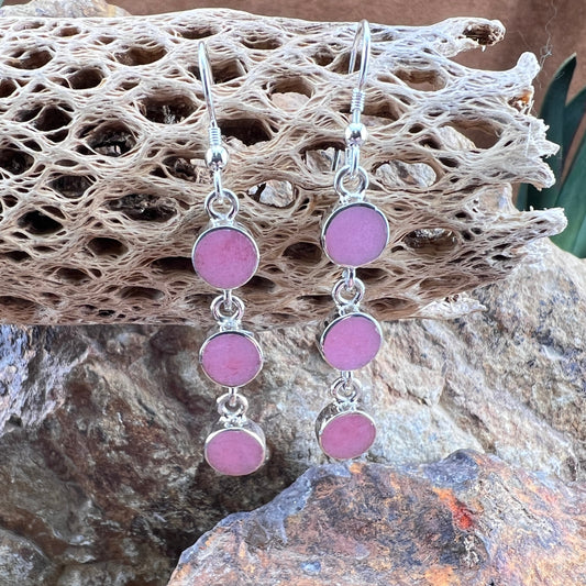 David Rosales Make Me Blush Rhodonite Triple Drop Sterling Silver Earrings