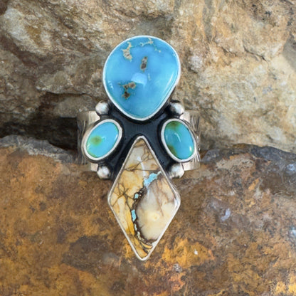Sonoran Gold & Boulder Ribbon Turquoise Sterling Silver Ring by Bernyse Chavez - Size 8