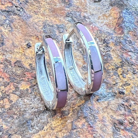 David Rosales Make Me Blush Inlaid Sterling Silver Huggie Earrings