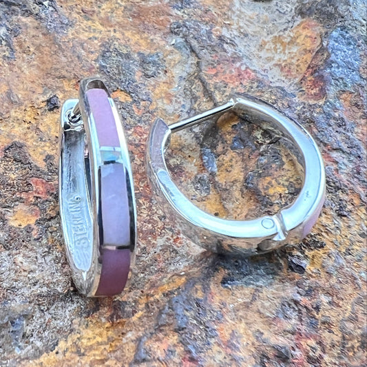 David Rosales Make Me Blush Inlaid Sterling Silver Huggie Earrings