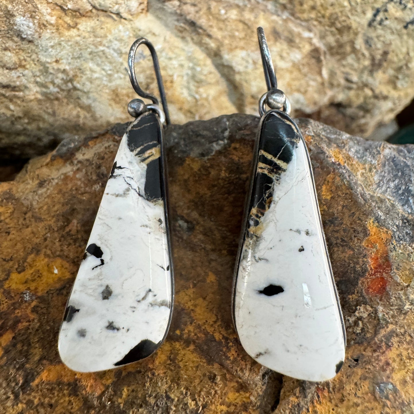 White Buffalo Drop Earrings in Sterling Silver by Loretta Delgarito