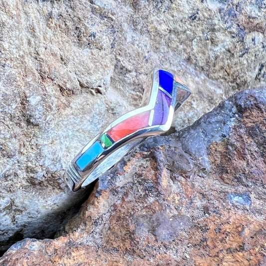 David Rosales Indian Summer Inlaid Sterling Silver Chevron Ring