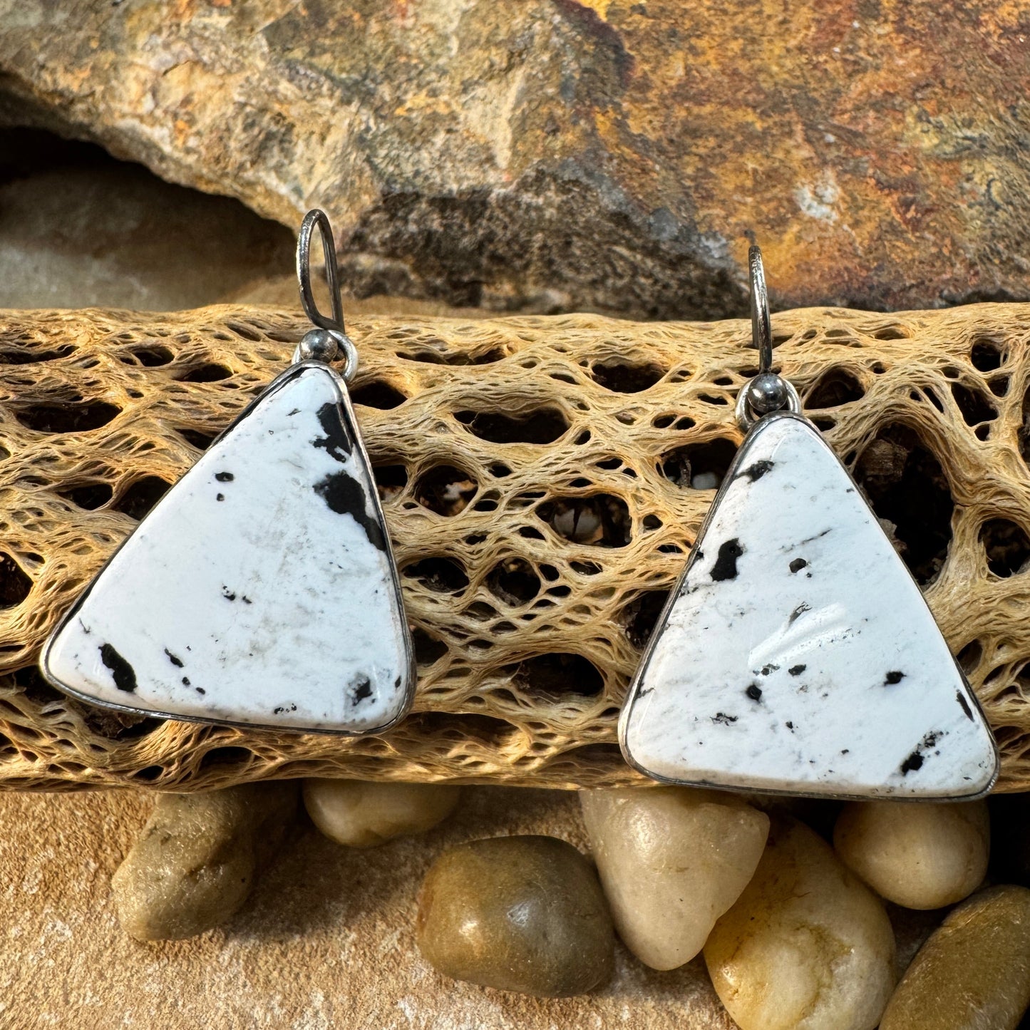White Buffalo Triangle Drop Earrings in Sterling Silver by A. Martin