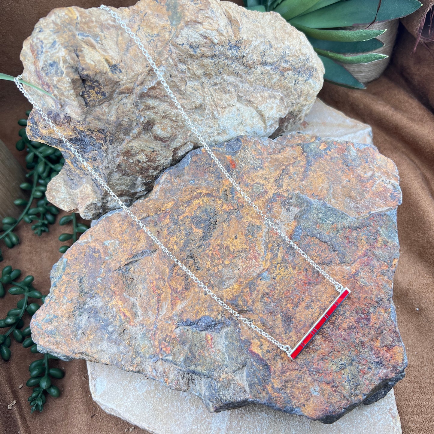 David Rosales Rosarita Inlaid Sterling Silver Bar Necklace