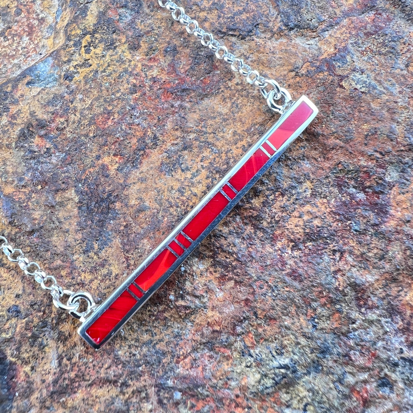 David Rosales Rosarita Inlaid Sterling Silver Bar Necklace