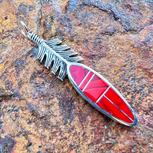 David Rosales Rosarita Inlaid Sterling Silver Feather Pendant