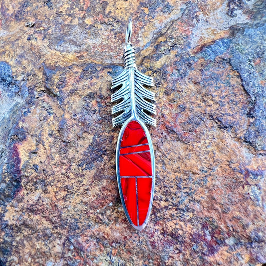 David Rosales Rosarita Inlaid Sterling Silver Feather Pendant