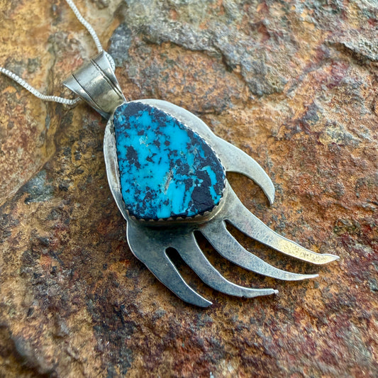 Vintage Turquoise Bear Paw Pendant — Estate