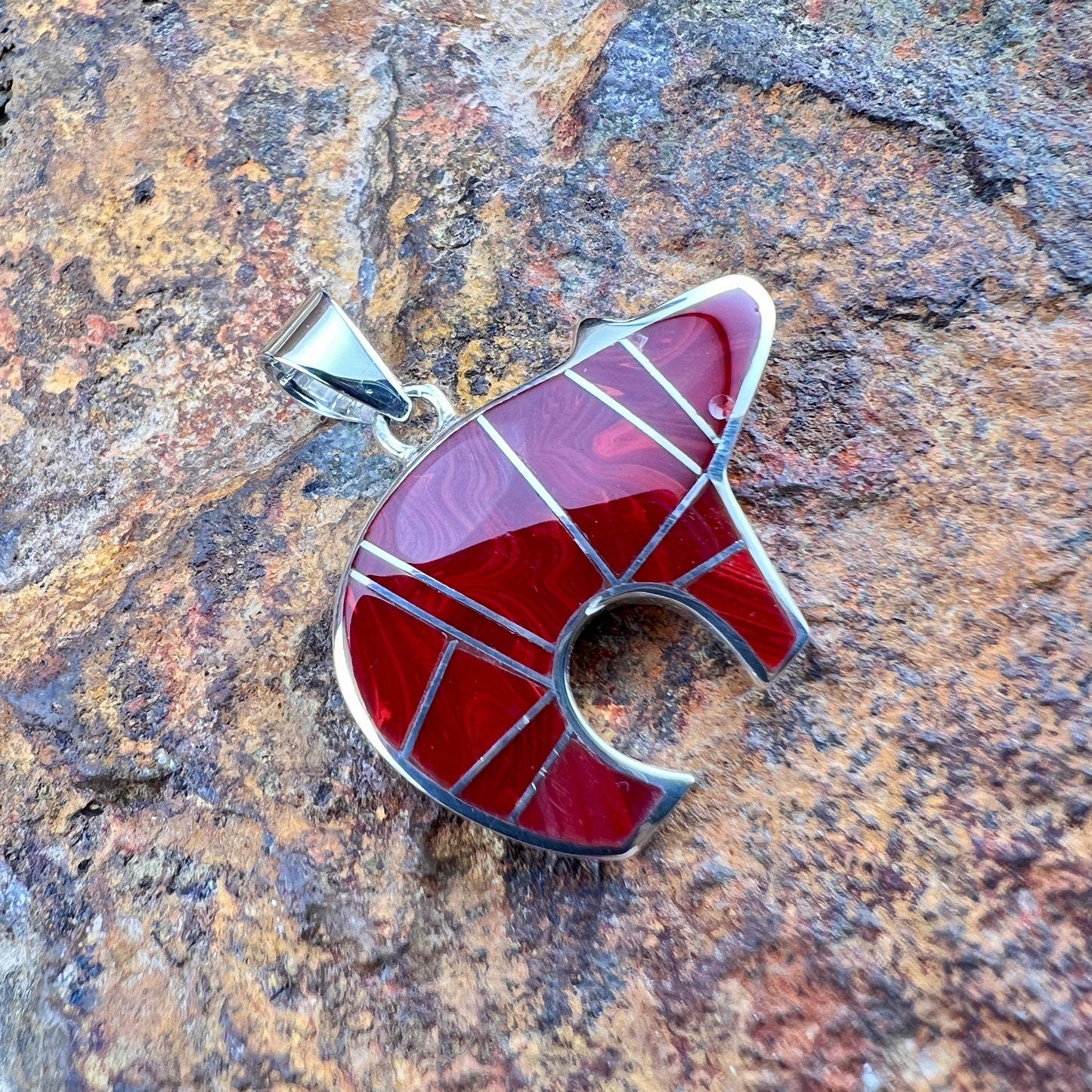 David Rosales Rosarita Inlaid Sterling Silver Pendant Bear