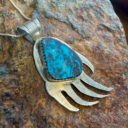 Vintage Turquoise Bear Paw Pendant — Estate