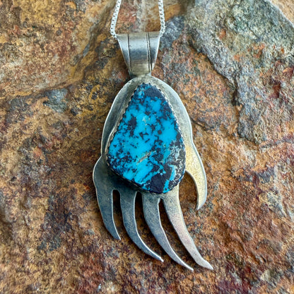 Vintage Turquoise Bear Paw Pendant — Estate