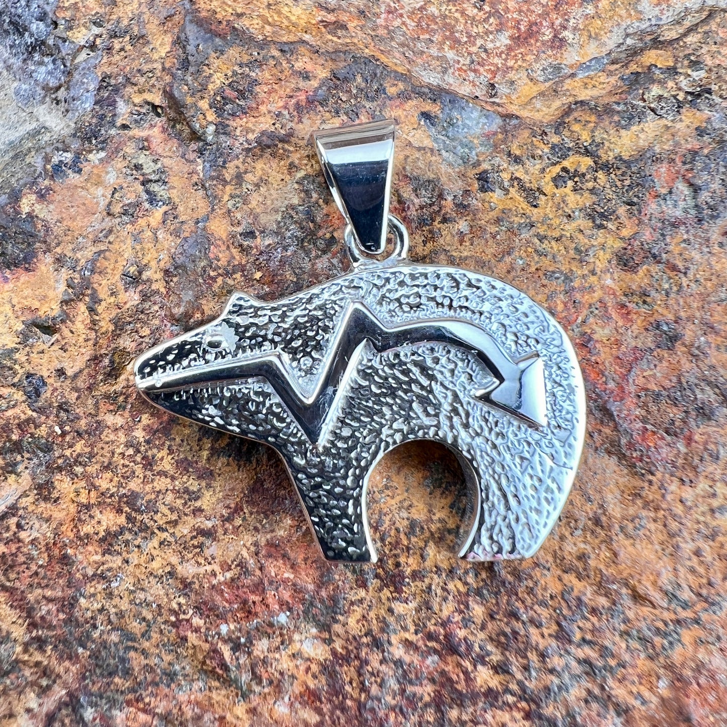 David Rosales Rosarita Inlaid Sterling Silver Pendant Bear