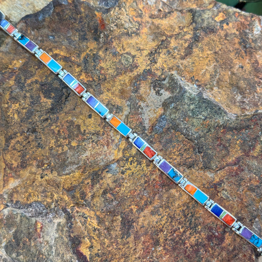 David Rosales Indian Summer Inlaid Sterling Silver Link Bracelet
