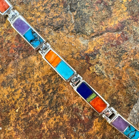 David Rosales Indian Summer Inlaid Sterling Silver Link Bracelet