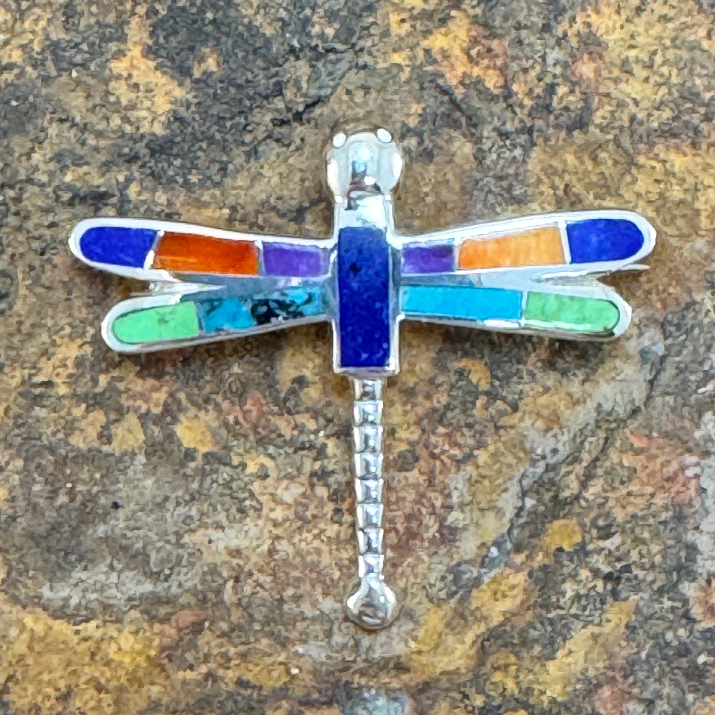 David Rosales Indian Summer Inlaid Sterling Silver Pendant Dragonfly