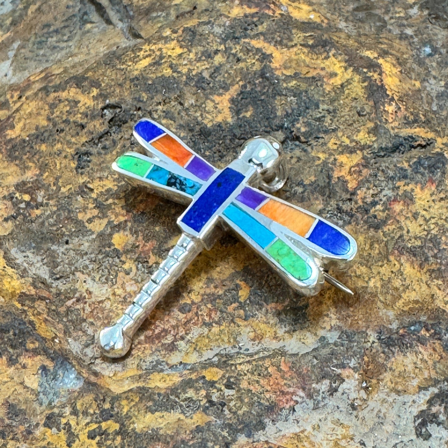 David Rosales Indian Summer Inlaid Sterling Silver Pendant Dragonfly