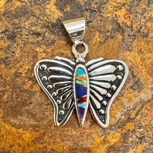 David Rosales Indian Summer Inlaid Sterling Silver Pendant Butterfly