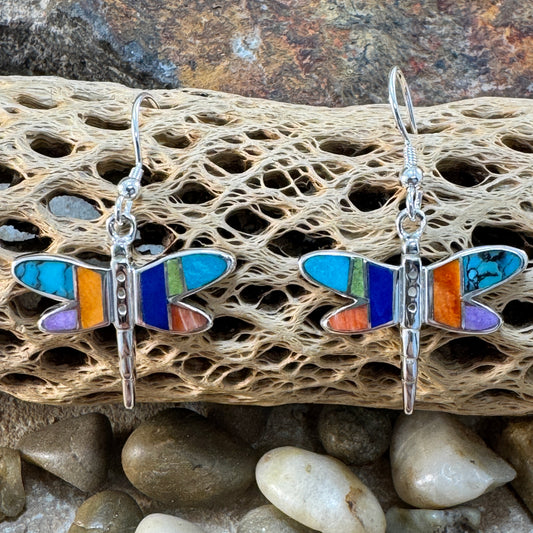 David Rosales Indian Summer Inlaid Sterling Silver Earrings Dragonfly
