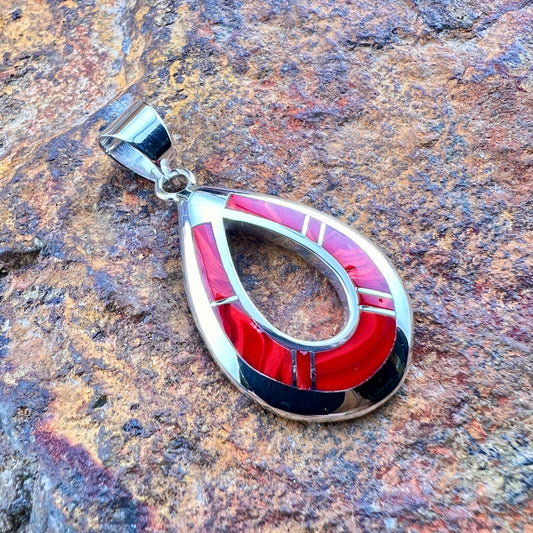 David Rosales Rosarita Open Teardrop Inlaid Sterling Silver Pendant