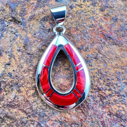 David Rosales Rosarita Open Teardrop Inlaid Sterling Silver Pendant