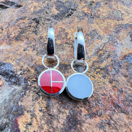 David Rosales Rosarita and Pristine Inlaid Sterling Silver Huggie Drop Earrings