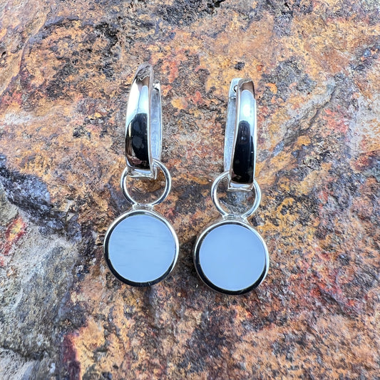 David Rosales Rosarita and Pristine Inlaid Sterling Silver Huggie Drop Earrings