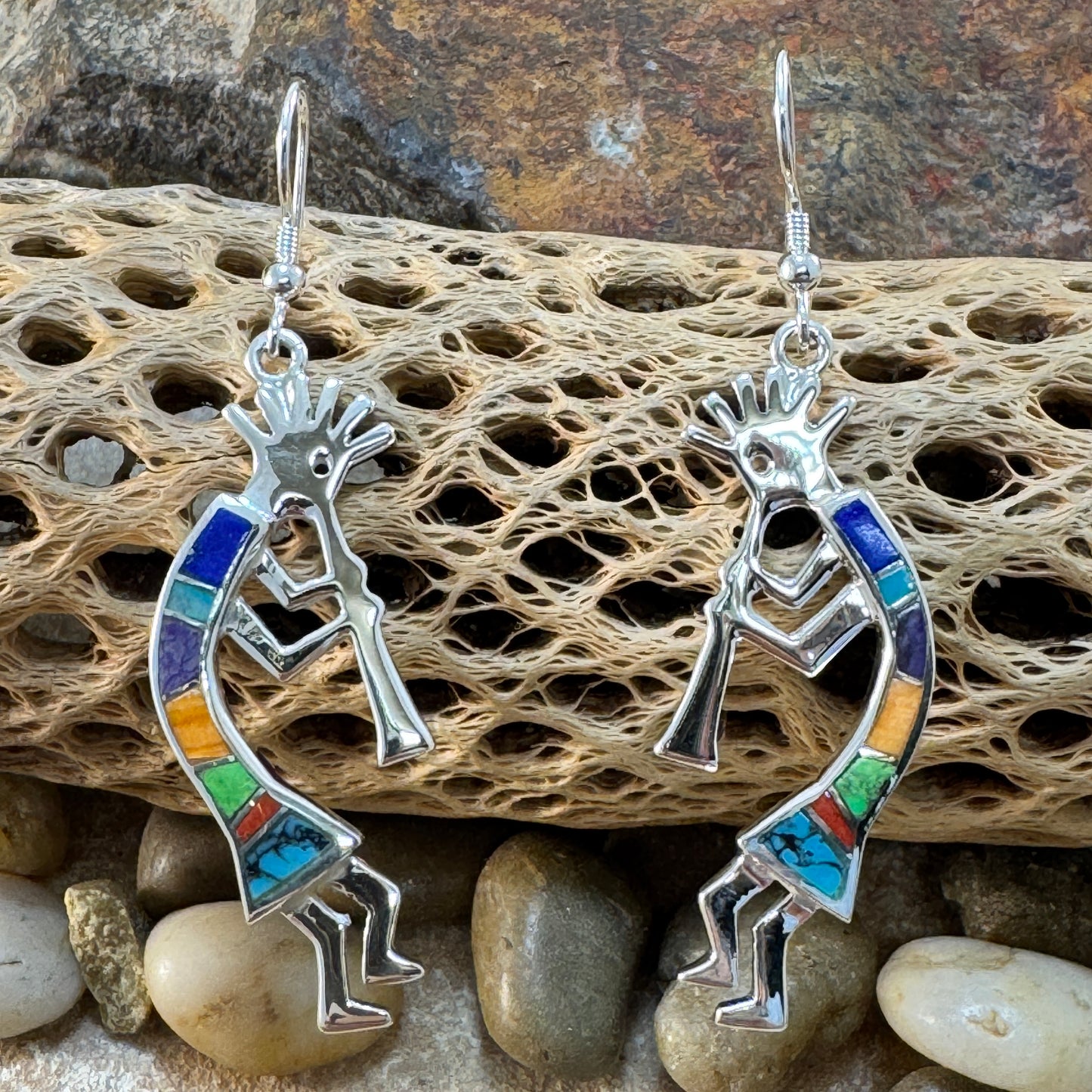 David Rosales Indian Summer Inlaid Sterling Silver Earrings Kokopelli