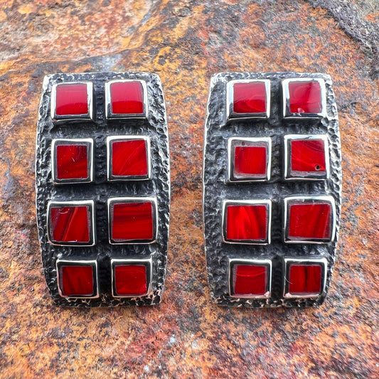 David Rosales Rosarita Inlaid Sterling Silver Post Earrings