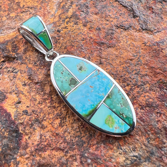 David Rosales Sonoran Gold Oval Inlaid Sterling Silver Pendant