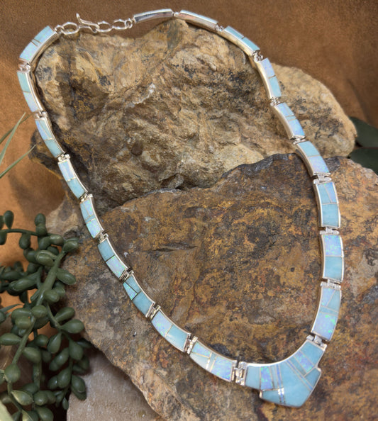 David Rosales Amazing Light Inlaid Sterling Silver Necklace