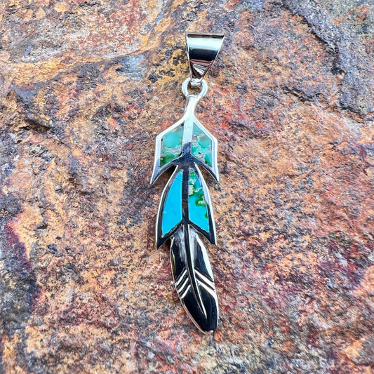 David Rosales Sonoran Gold Inlaid Sterling Silver Feather Pendant