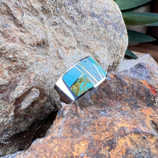 David Rosales Sonoran Gold Turquoise Inlaid Sterling Silver Ring