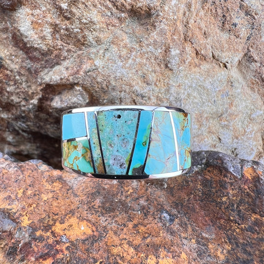 David Rosales Sonoran Gold Turquoise Inlaid Sterling Silver Ring