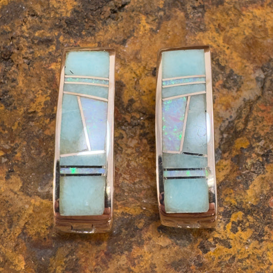 David Rosales Amazing Light Inlaid Sterling Silver Earrings Huggie