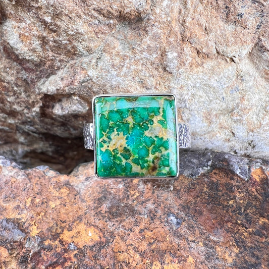 David Rosales Sonoran Gold Square Cabochon Sterling Silver Ring