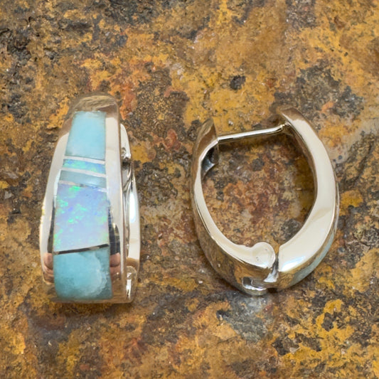 David Rosales Amazing Light Inlaid Sterling Silver Huggie Earrings